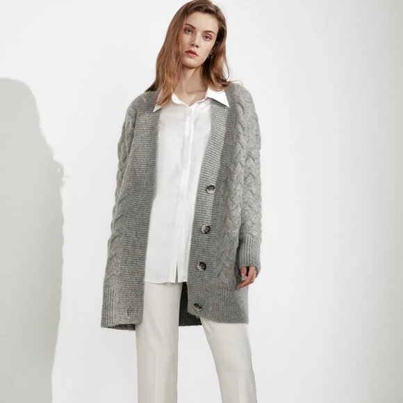 J.ing Jennie Oversize Grey Cable Knit Chunky Cardigan Sweater NWT One Size - Picture 1 of 10